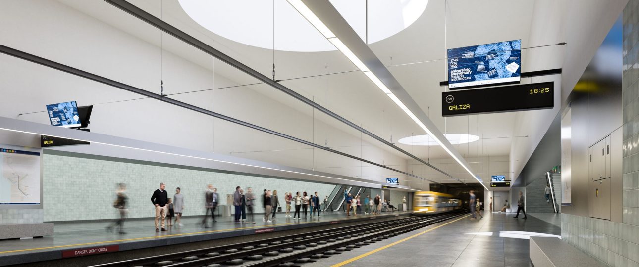 Imagem da nova estação da linha amarela na paragem Galiza